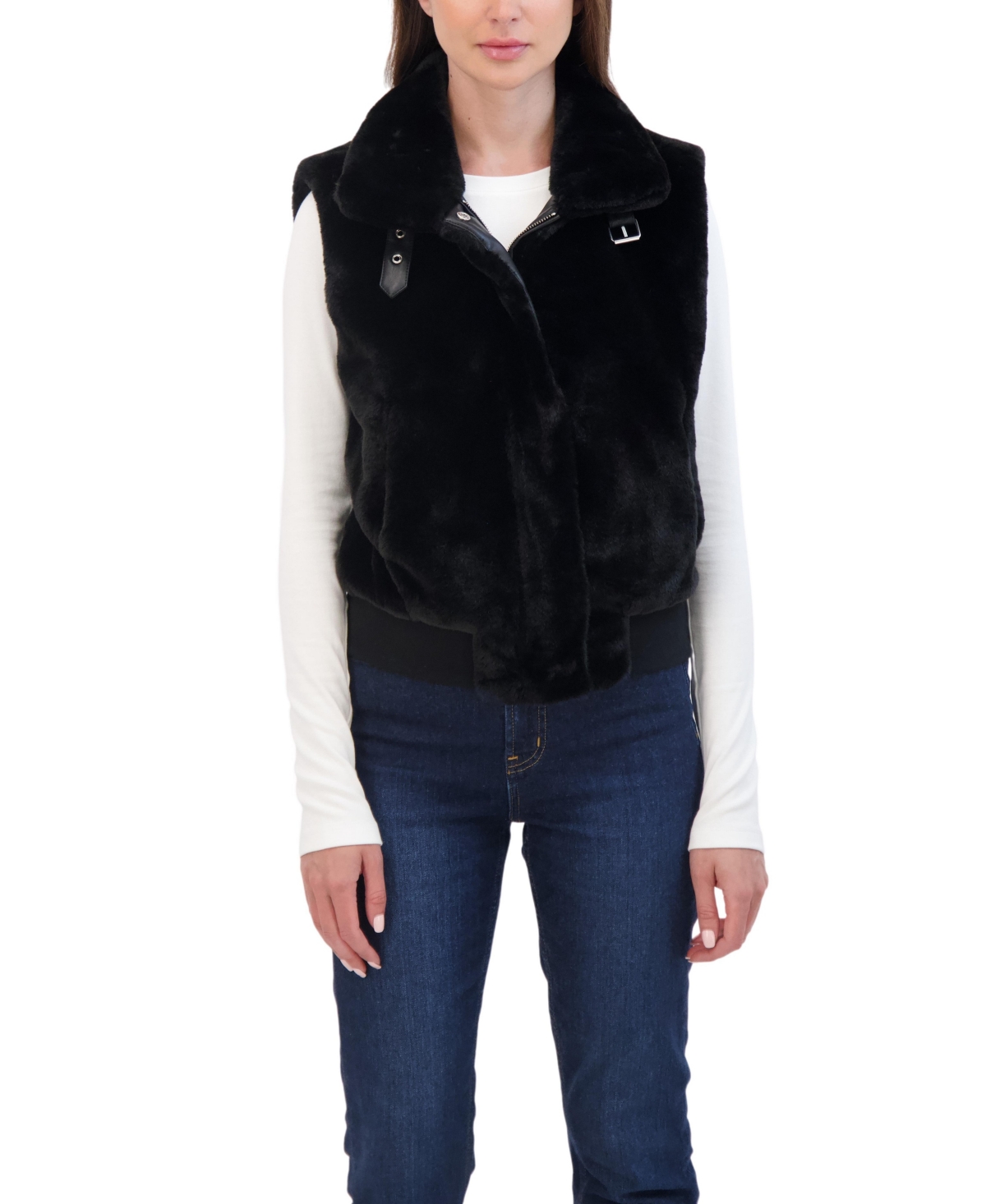 Women's Faux Fur Zip Front Vest - Camel