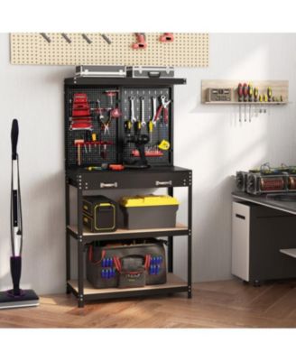 Tool Storage Workbench with Pegboard with 14 Hanging Accessories for Garage