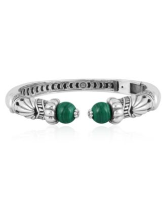 Sterling Silver Malachite Gemstone Hinged Cuff Bracelet Size Medium
