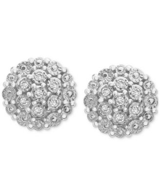 Diamond Cluster Button Stud Earrings (1/10 ct. t.w.) in Sterling Silver, Created for (A $170 Value)