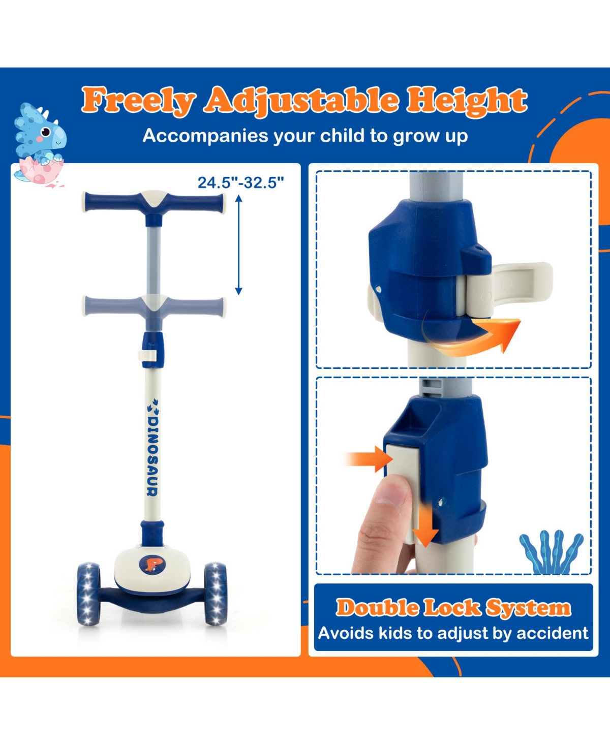 Slickblue Folding Kids Scooter with Extra Wide Deck and Led Lighted Pu Wheels