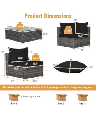 7 Pieces Patio Rattan Furniture Set with Sectional Sofa Cushioned