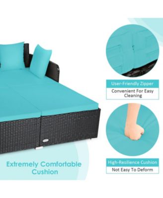 Spacious Outdoor Rattan Daybed with Upholstered Cushions and Pillows