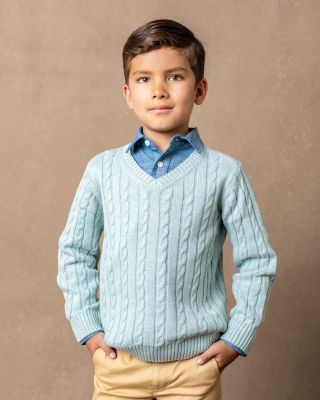 Baby Boys Long Sleeve Fine Gauge Cable V-Neck Sweater