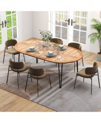 79 Inch Oval Patio Dining Table with Umbrella Hole and Acacia Wood Tabletop for 8 People