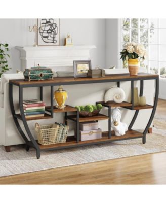 70.9 Inch Long Sofa Table with Shelves, Rustic Console Table with Storage, Industrial Entryway Table TV Stand, Behind Couch Table Accent Tables for Living Room, Hallway, Foyer