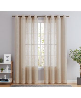 Abbey Faux Linen Textured Semi Sheer Privacy Sun Light Filtering Transparent Window Grommet Long Thick Curtains Drapery Panels for Bedroom & Living Room, 2 Panels