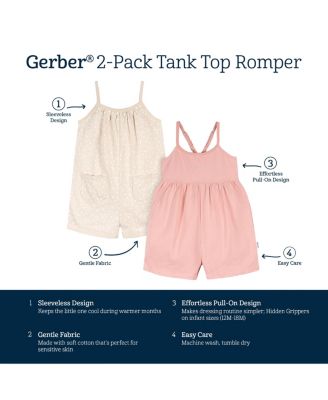 Baby Girls Baby Baby Sleeveless Romper Jumpsuit, 2 Pack