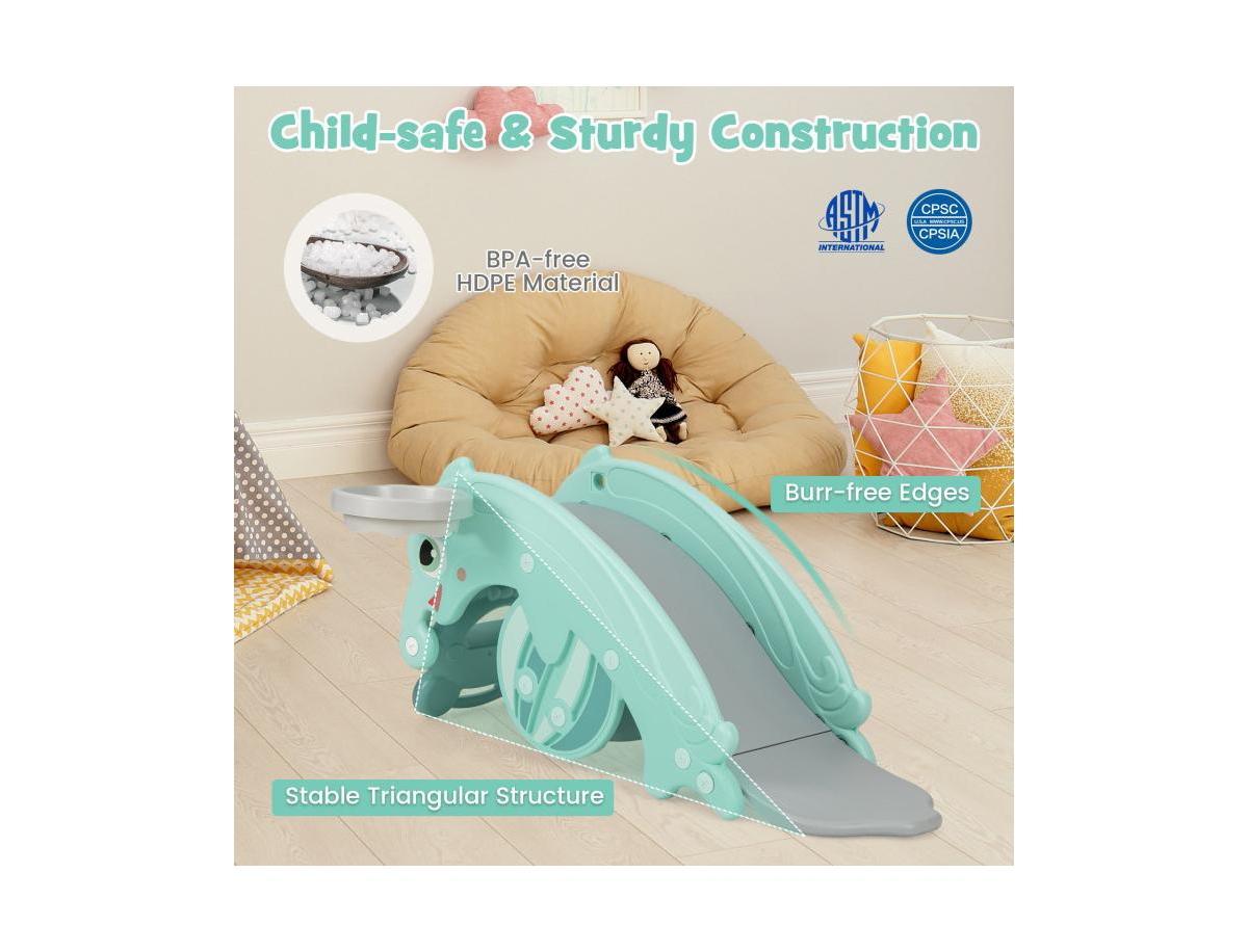 Slickblue 3-in-1 Kids Slide Rocking Horse Set Convertible Toddler Slide with Basketball Hoop