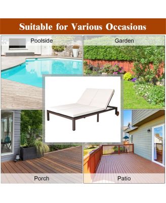 2-Person Patio Rattan Lounge Chair with Adjustable Backrest and Cushions