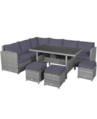 7 Pieces Patio Rattan Dining Furniture Sectional Sofa Set with Wicker Ottoman-Grey