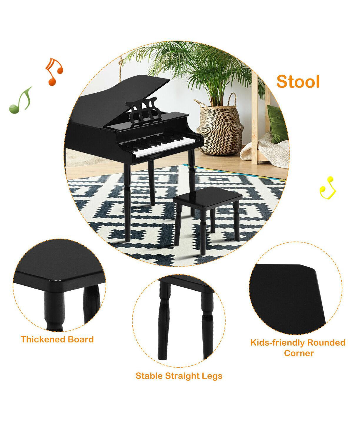 Slickblue 30-Key Wood Toy Kids Grand Piano with Bench and Music Rack