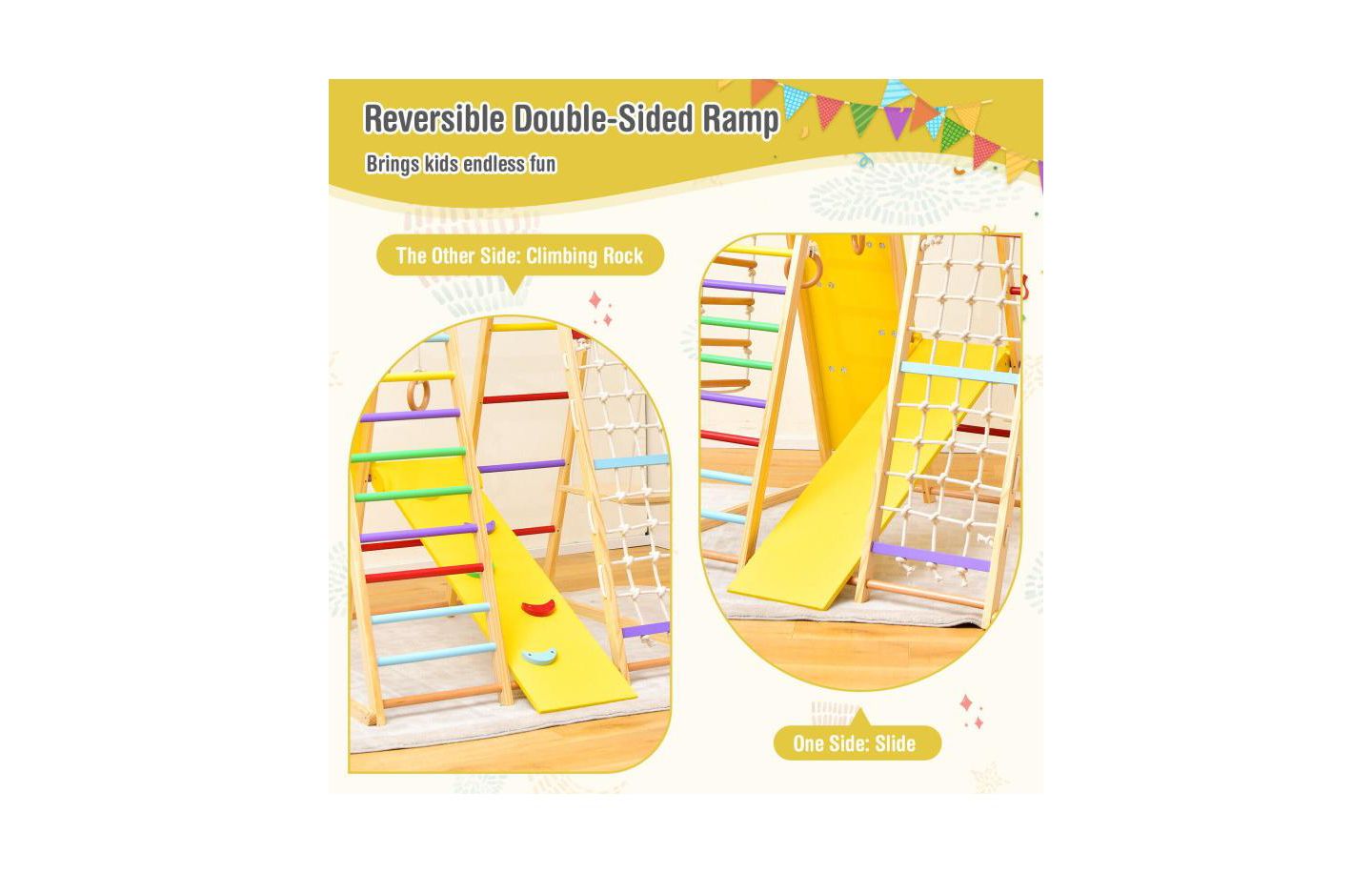 Детский игровой набор Slickblue 8-in-1 Wooden Jungle Gym Playset with Slide and Monkey Bars, 530 lbs Capacity, Ages 1+, цвет: Разноцветный — фото 8