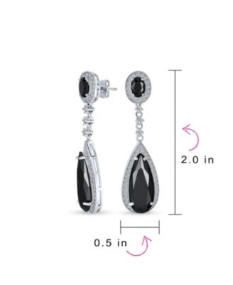 Classic Art Deco Style Halo Linear Long CZ Statement Dangle Teardrop Chandelier Earrings Silver Plated