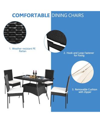 5 Pieces Rattan Dining Set with Glass Table and High Back Chair
