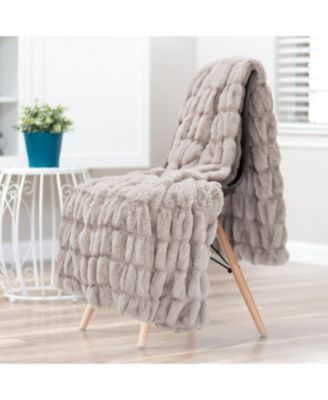 Premium Ruched Faux Fur & Mink Reversible Blanket, Throw
