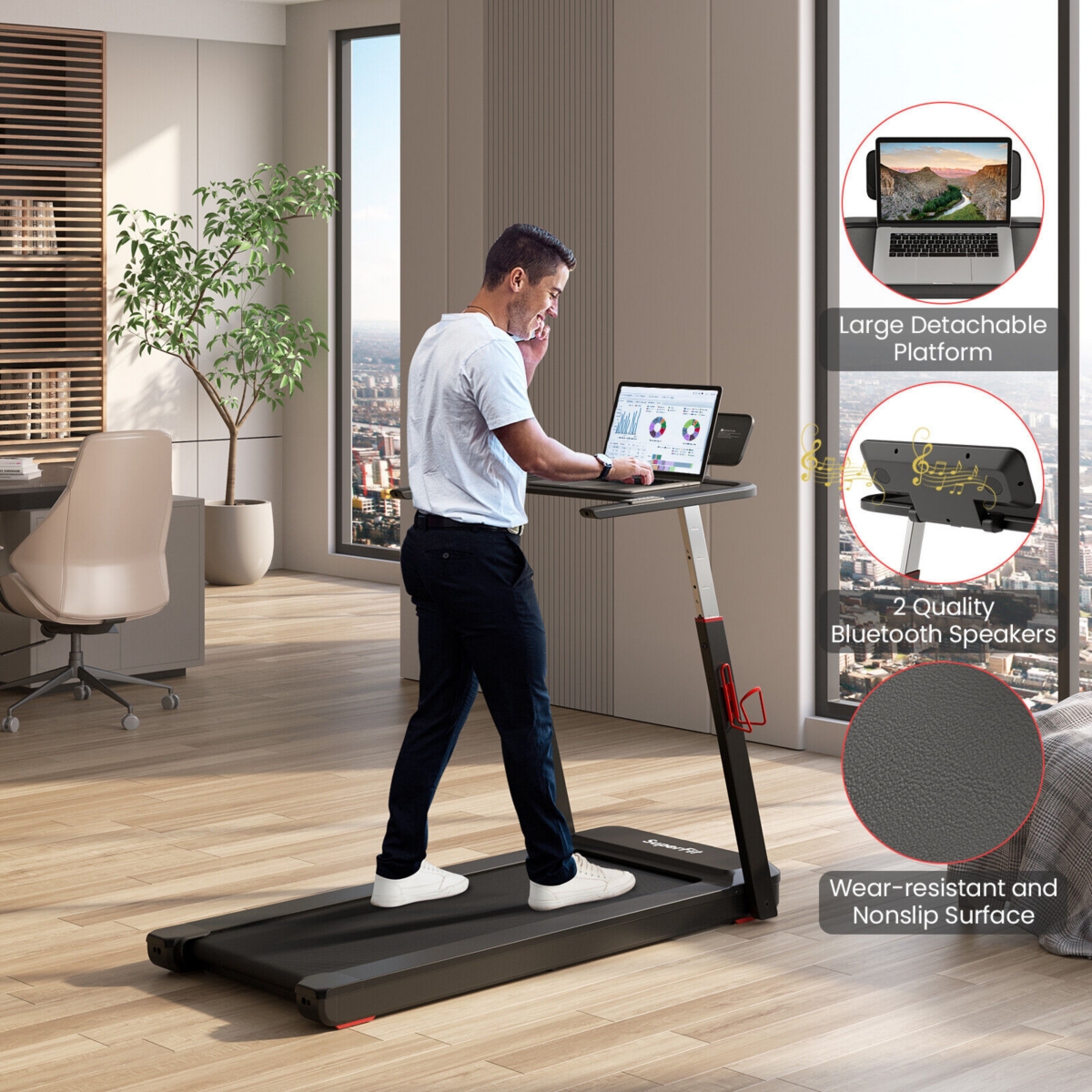 Folding Treadmill with Adjustable Height and App Control Space-Saving Exercise Machine for Home Fitness