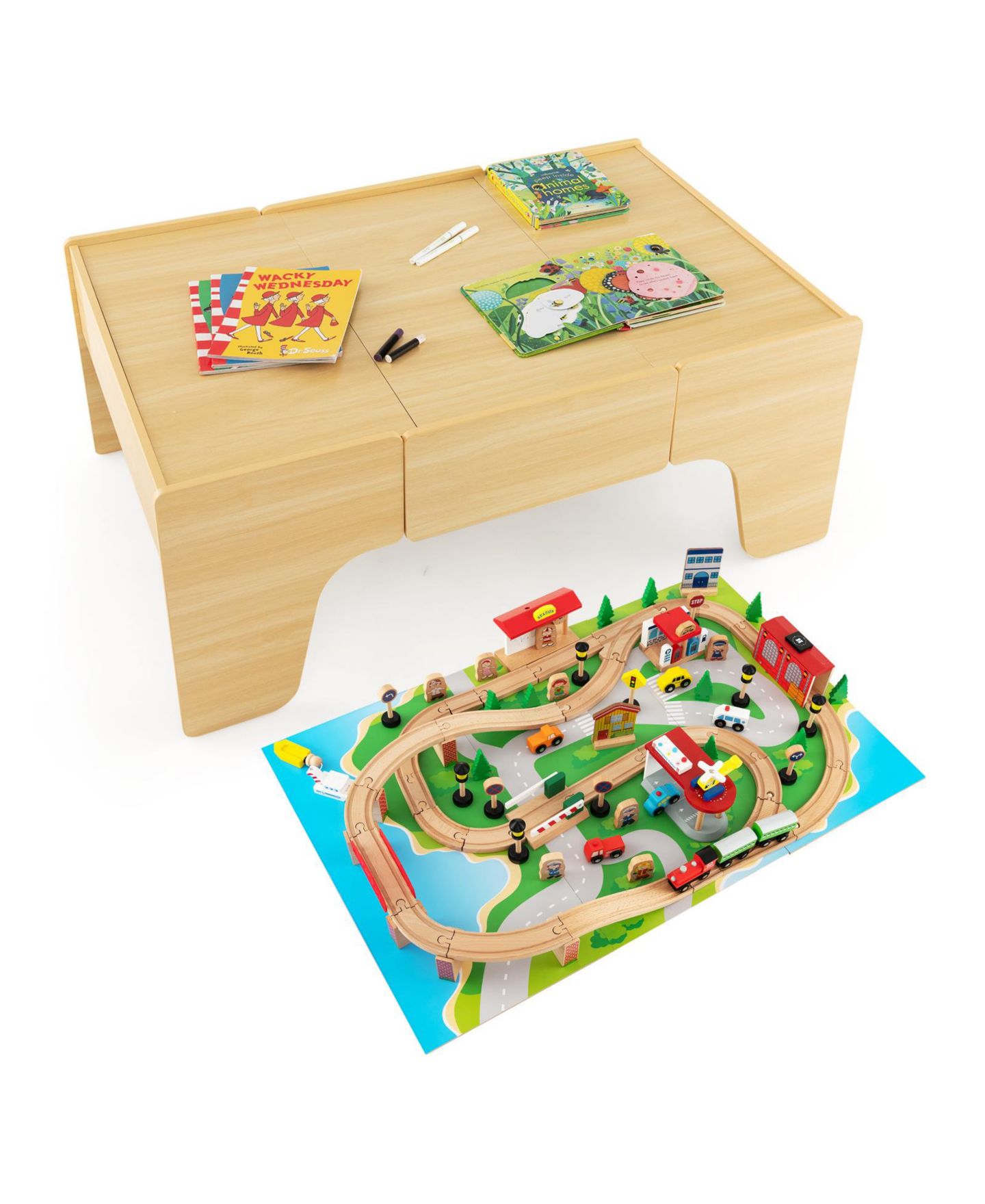 Детский конструктор Slickblue 84-Piece Wooden Train Building Set, Ages 3+, цвет: Натуральный — фото 2