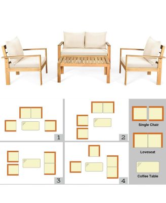 Outdoor 4 Pieces Acacia Wood Chat Set with Water Resistant Cushions