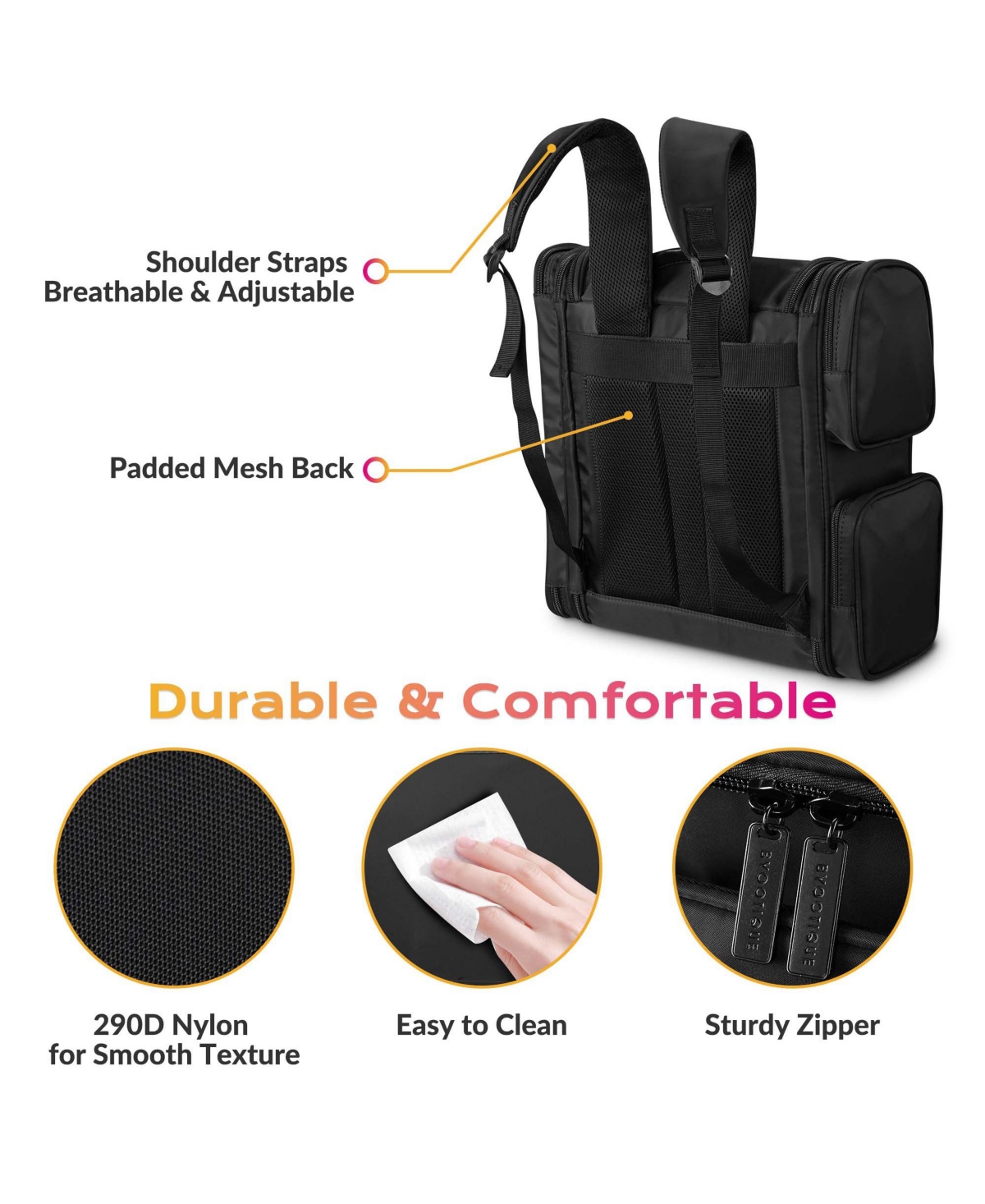 Byootique Hair Tools Travel Bag Barber Soft Sided Backpack Large Capacity Hairstylist Supplies Storage Bag Salon Barber Shop Cosmetology