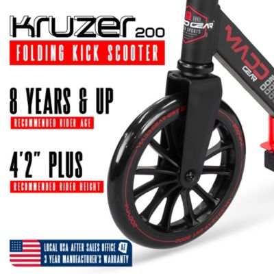 Folding Kick Scooter for Adults and Teens – Lightweight Durable Frame – Adjustable Handlebar – Big 200mm Wheels – 220lbs Capacity – Scoot 200 - Red