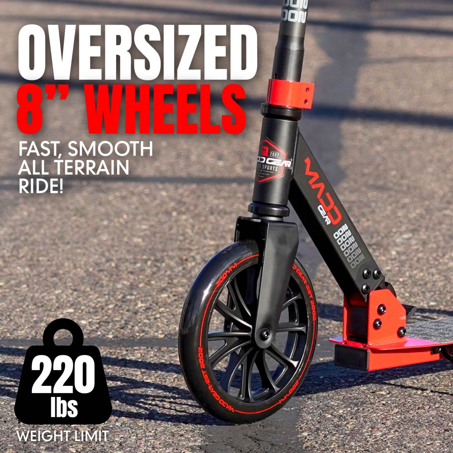 Детская игрушка Madd Gear Scoot 200 Folding 200mm Wheels Kick Scooter, 220 lbs Capacity, от 8 лет, цвет: Чёрный красный — фото 3