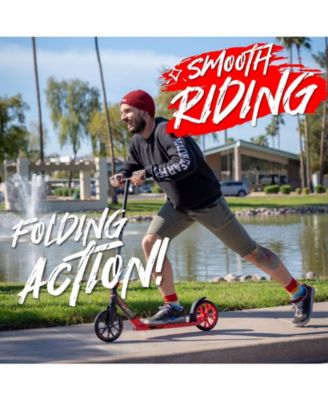 Folding Kick Scooter for Adults and Teens – Lightweight Durable Frame – Adjustable Handlebar – Big 200mm Wheels – 220lbs Capacity – Scoot 200 - Red