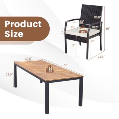 9 PCS Patio Rattan Dining Set with Acacia Wood Table, Cushions, 1.9" Umbrella Hole