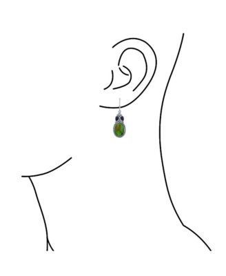 South Western Style Multi Stones Green Natural Stabilized Turquoise Oval Lever back Dangle Earrings Sterling Silver