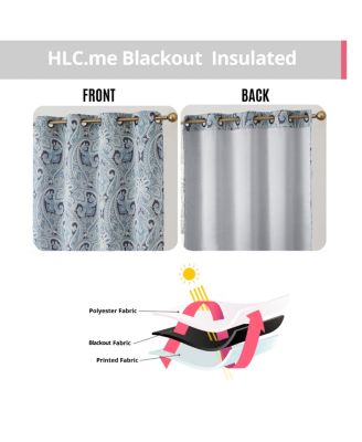 Paris Paisley Decorative Print Damask Pattern Light Reducing Filtering Grommet Window Curtain Panels, Set of 2 (Blue, 50 W x 96 L