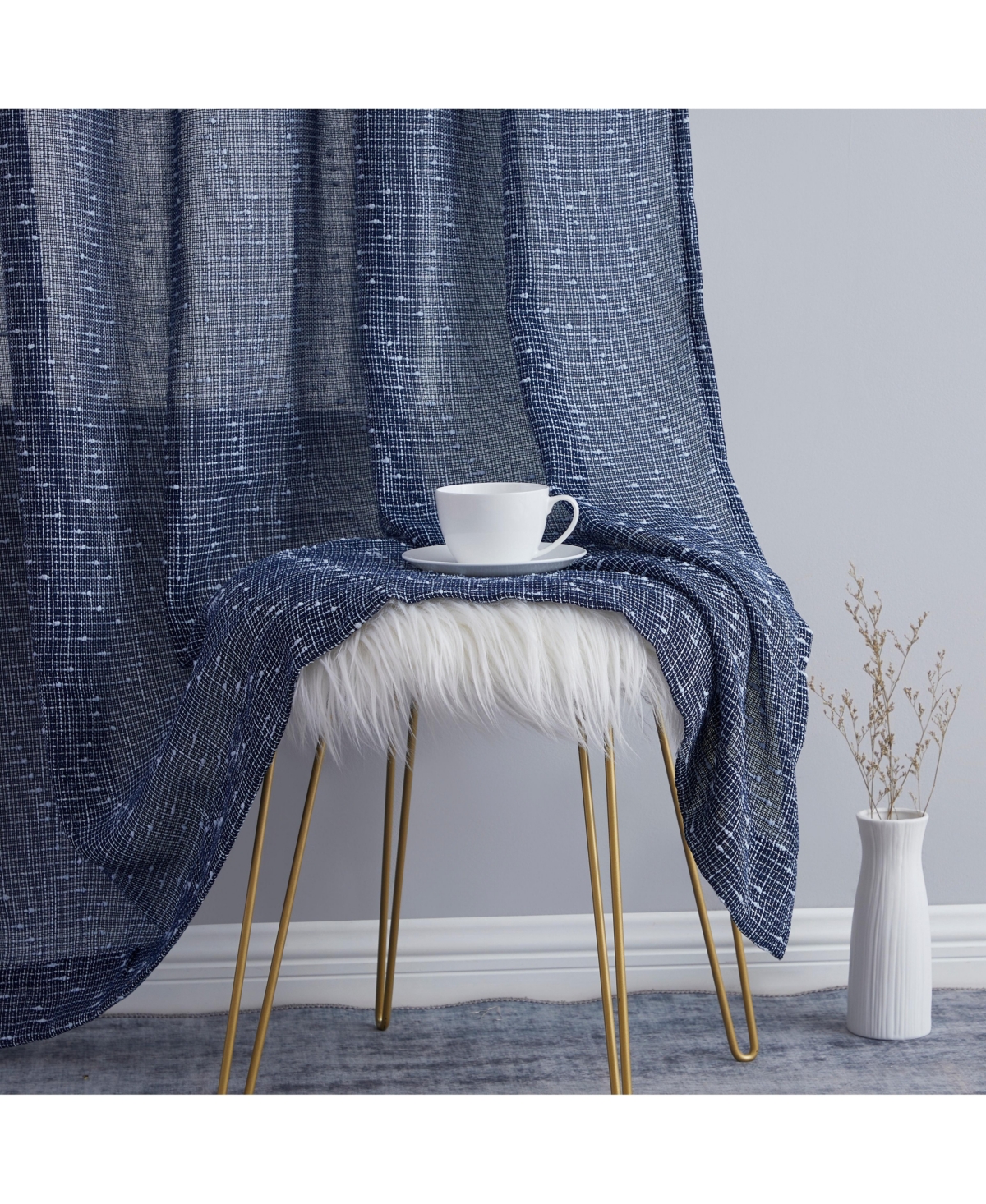 Hlc.me Emily Faux Linen Semi Sheer Transparent Rod Pocket Back Tab Lightweight Window Curtains Wide Panels, Pair