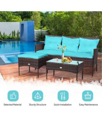 3 Pieces Patio Furniture Sectional Set with 5 Cozy Cushions