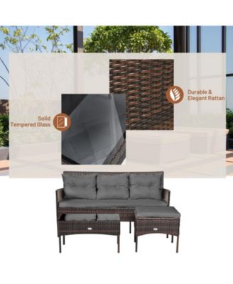 3 Pieces Patio Furniture Sectional Set with 5 Cozy Cushions