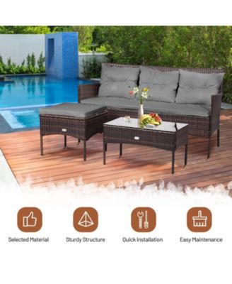 3 Pieces Patio Furniture Sectional Set with 5 Cozy Cushions
