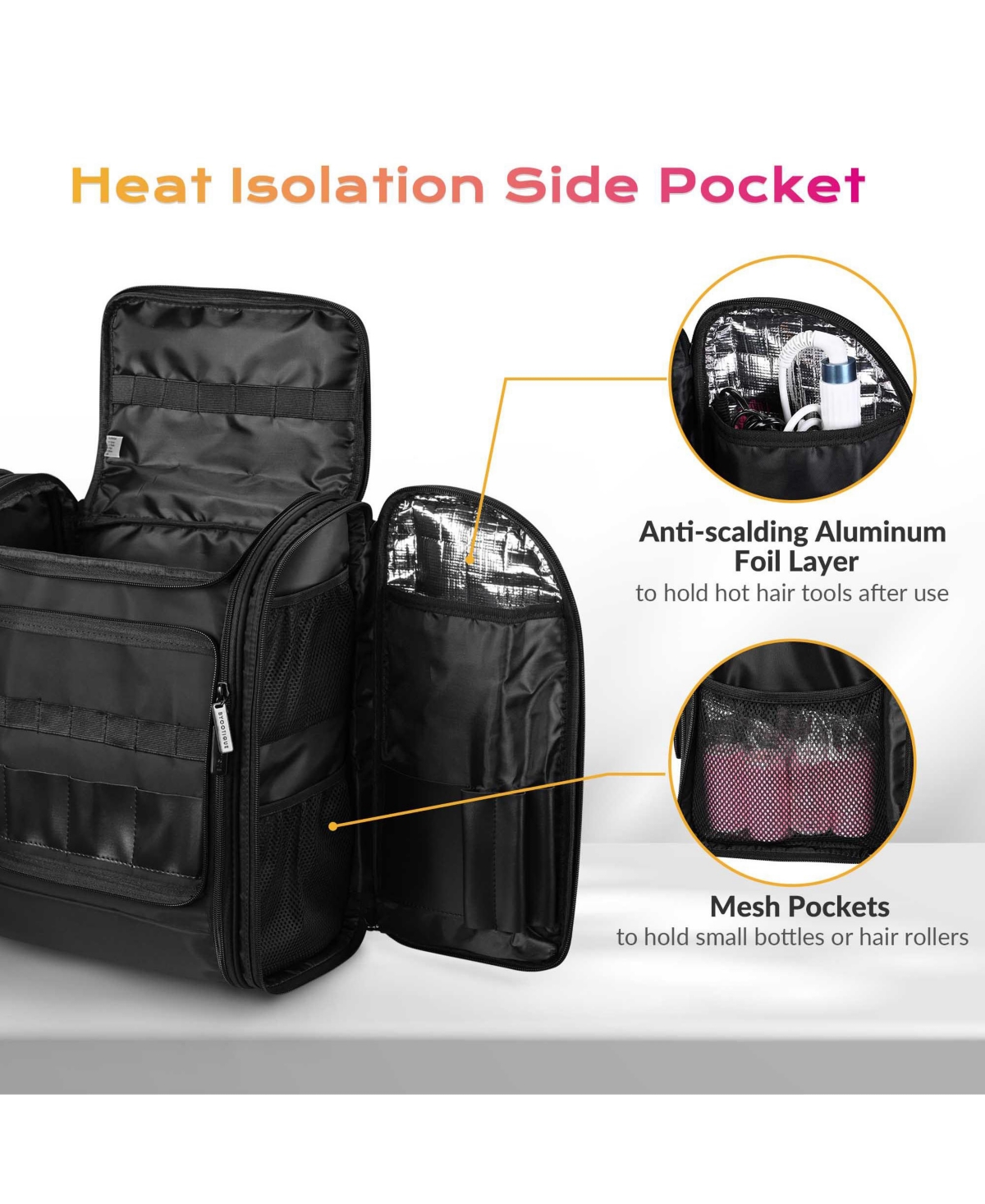 Byootique Soft Rolling Hair Stylist Train Case w/ Hair Tools Travel Bag Backpack
