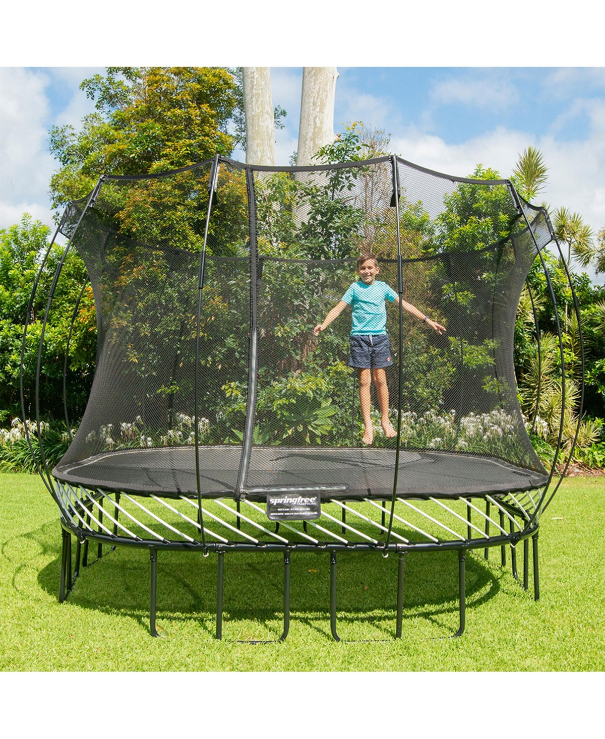Springfree Trampoline Kids Outdoor Large Square 11 Ft Trampoline with Enclosure