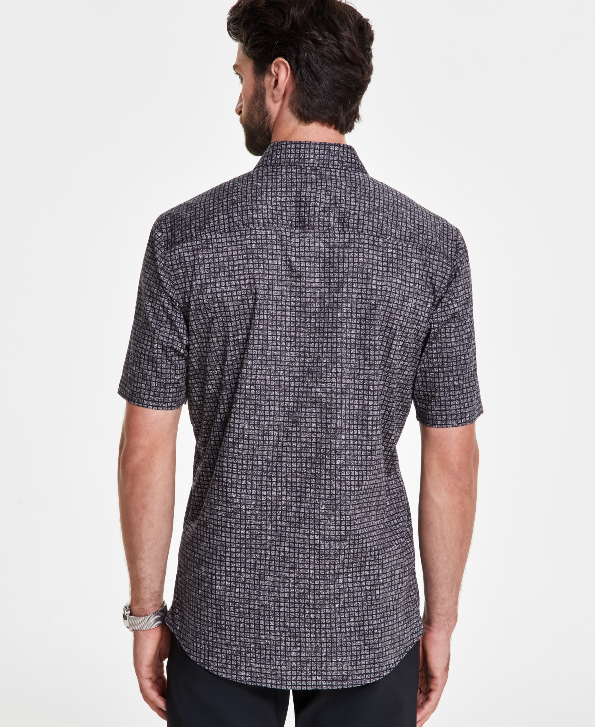 Alfani Men's Mini Texture Grid Short-Sleeve Button-Down Shirt, Created for Macy's