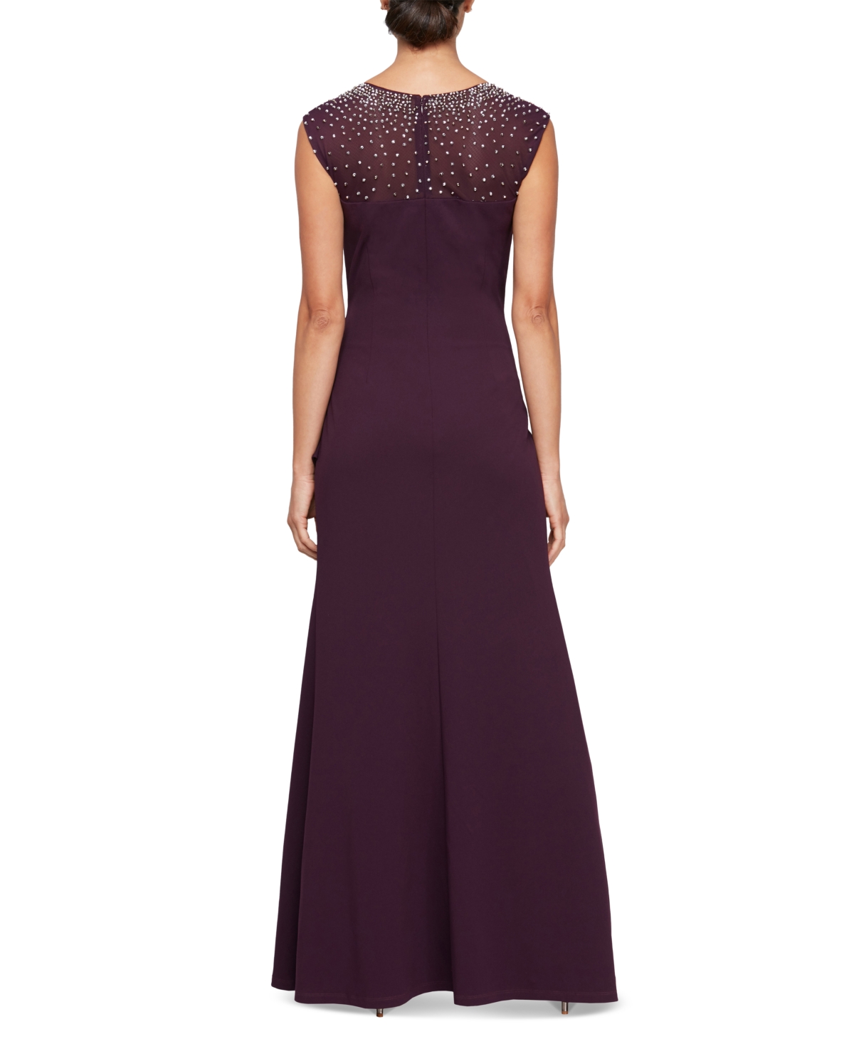 Alex Evenings Petite Studded-Strap Waterfall-Ruffle Evening Gown