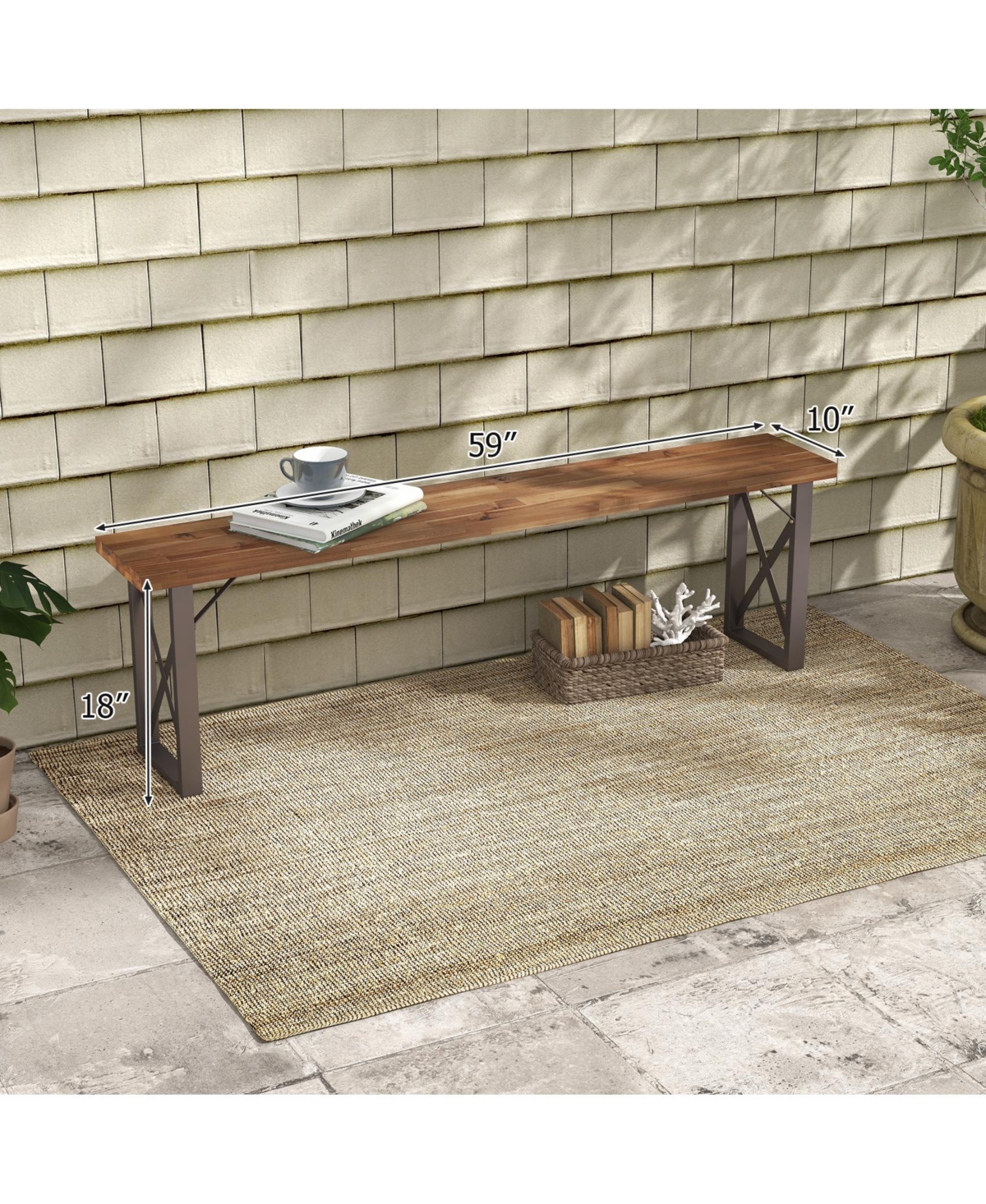 Slickblue Outdoor Picnic Bench Set Solid Acacia Wood Patio Rectangular Benches