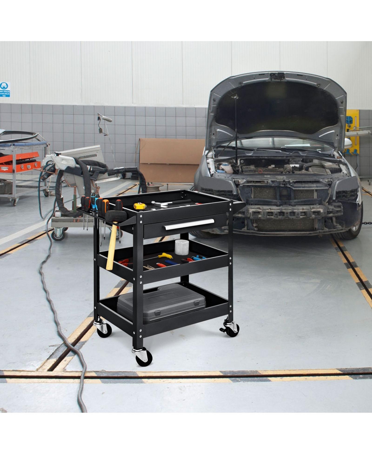 Slickblue Rolling Tool Cart Mechanic Cabinet Storage ToolBox Organizer with Drawer- Black