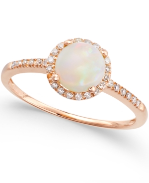 image of Opal (3/4 ct. t.w.) and Diamond (1/8 ct. t.w.) Ring in 14k Rose Gold