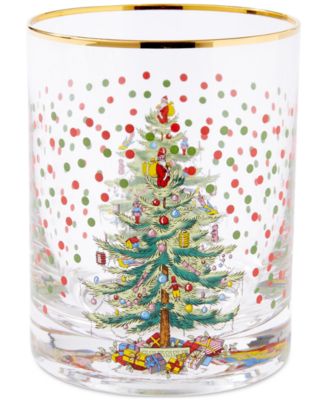 Christmas Tree Polka Dot Double Old-Fashioned Glasses, Set of 4