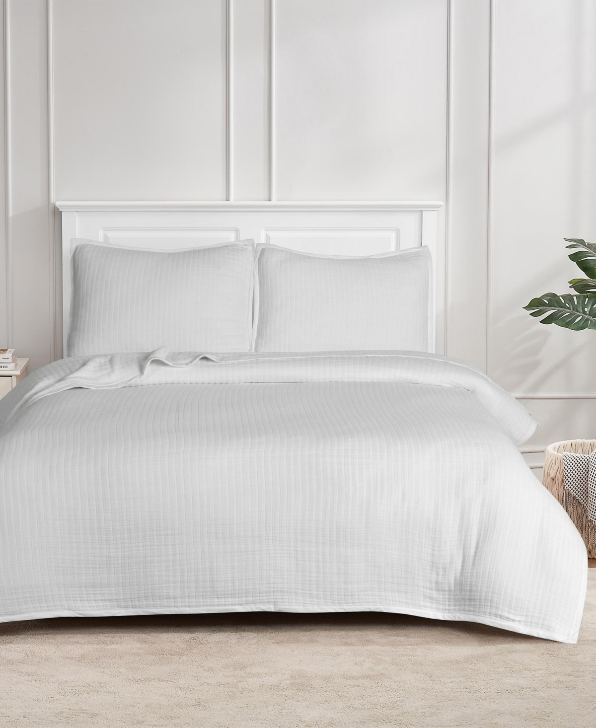Melange Cotton Gauze Blanket, Full/queen In White