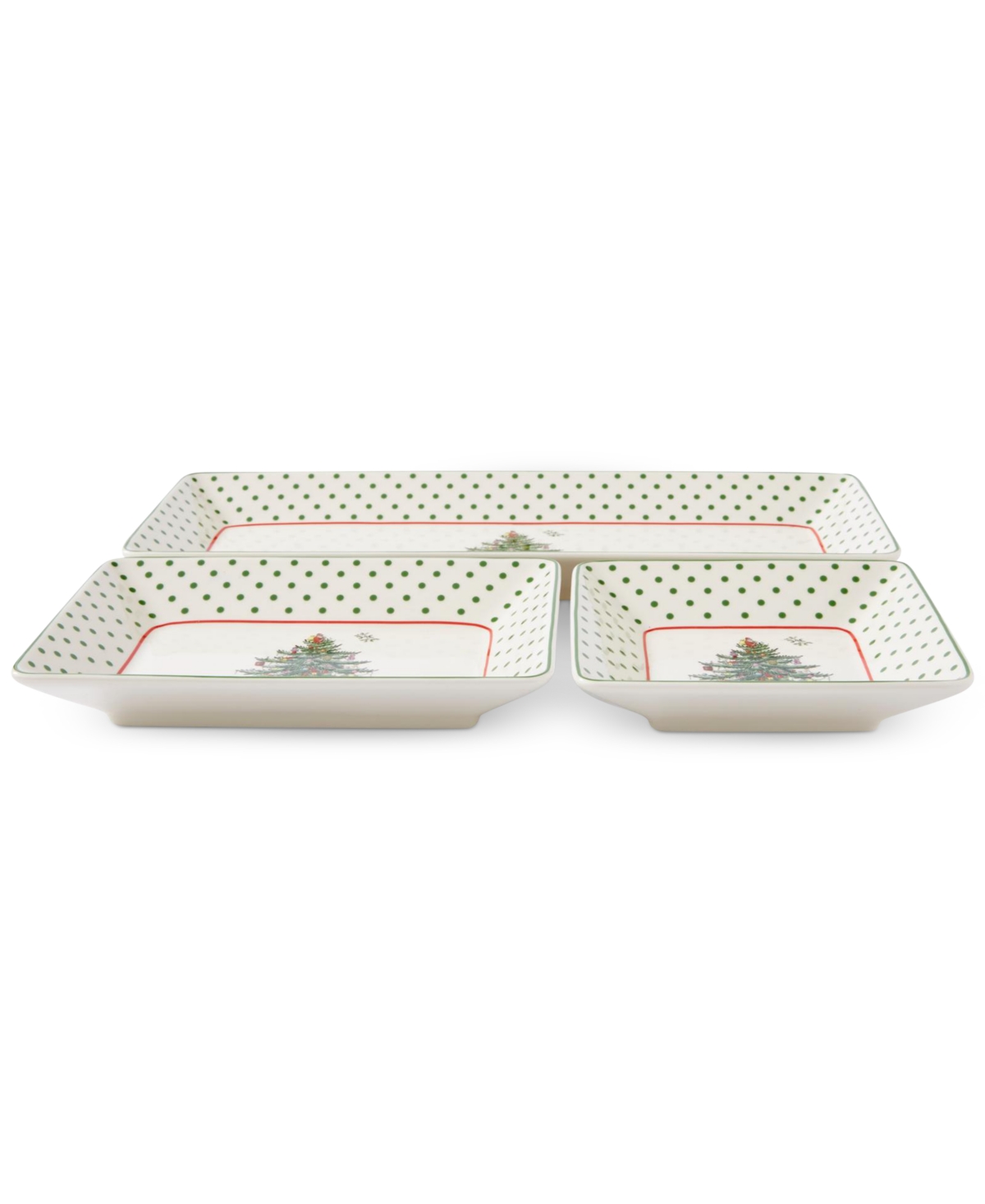 Spode Christmas Tree Polka Dot 3-piece Nesting Tray Set In Green