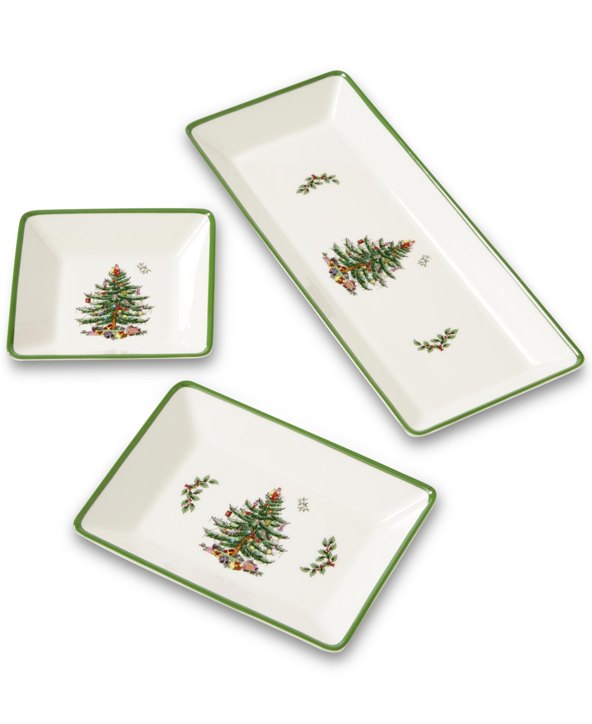 Spode Christmas Tree Traditional 3 Piece Nesting Tray In Green