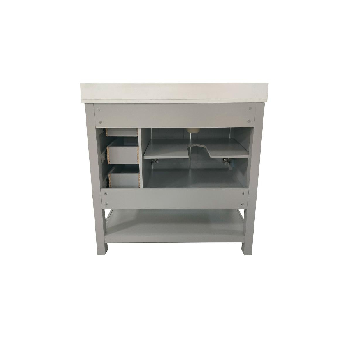 Merrick Lane Vigo Bathroom Vanity With Ceramic Sink, Carrara Marble Finish Countertop, Storage Cabinet With Soft Close Doors, Open Shelf And 3 Drawers