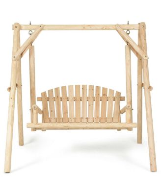 Outdoor Wooden Porch Bench Swing Chair with Rustic Curved Back