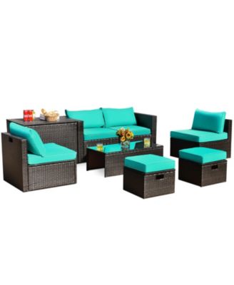 8 Pieces Patio Space-Saving Rattan Furniture Set with Storage Box and Waterproof Cover