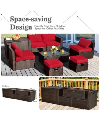 8 Pieces Patio Space-Saving Rattan Furniture Set with Storage Box and Waterproof Cover