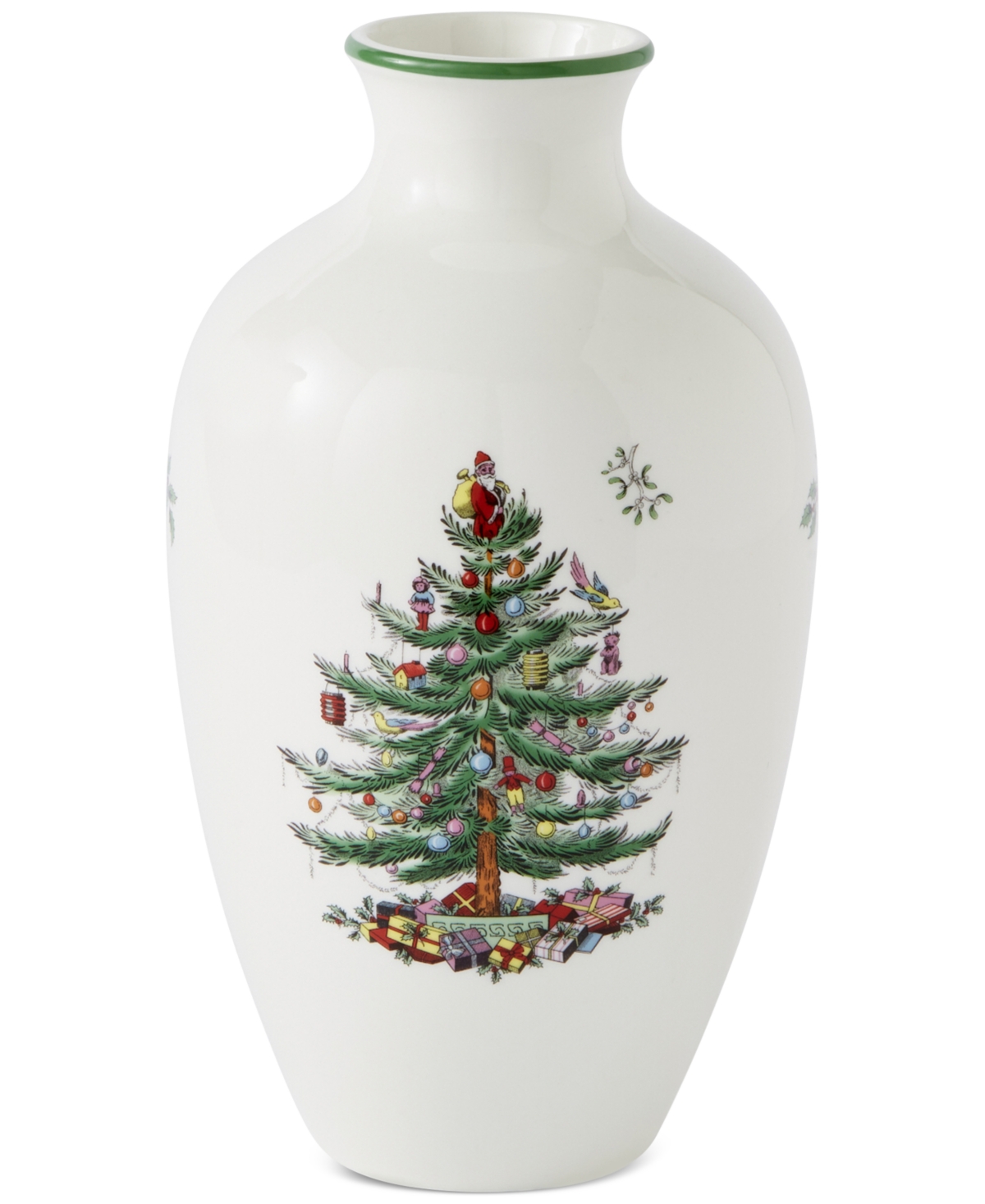 Spode Christmas Tree Posy Vase, 10" In Green